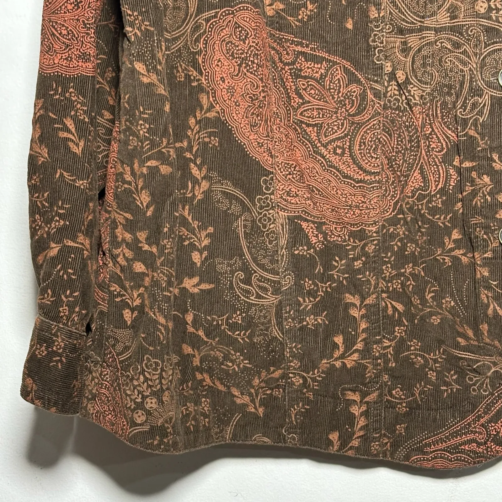 CJ Banks Women's Boho Brown Paisley Corduroy Button Up Shirt Jacket 1X - Image 10