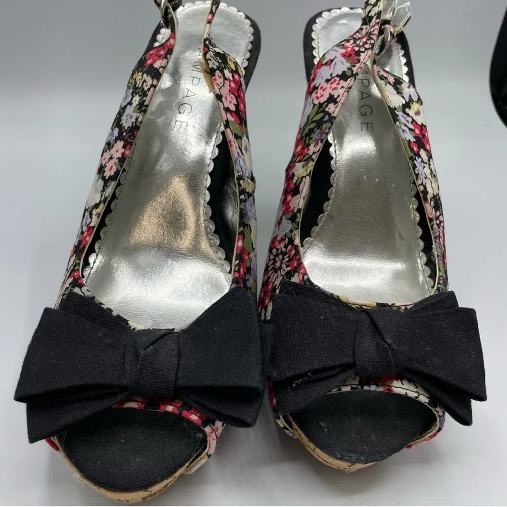 Rampage Black Floral Cork Heel Peep Toe Stiletto Shoes Womens 10 Y2K Whimsigoth - Image 4