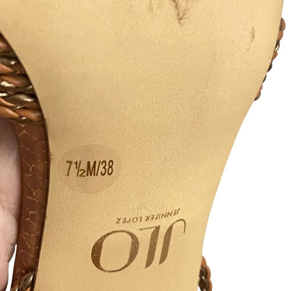 JLO by Jennifer Lopez Women's 7.5 Emilie Ankle Strappy Braided High Heels Sandal Tan - Image 12