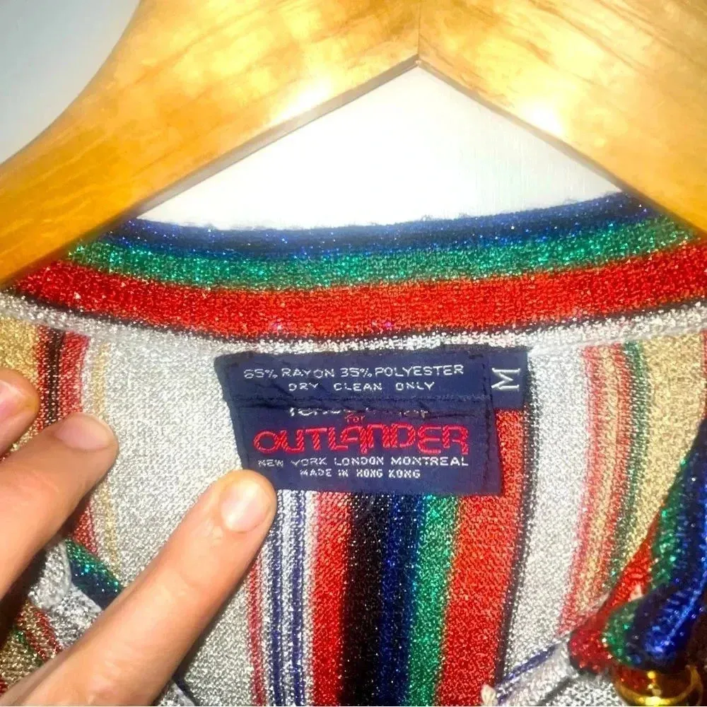 VTG 1970s Indie Sleaze Rainbow Authentic Disco Top Renee Tener for Outlander M Silver Size M - Image 9