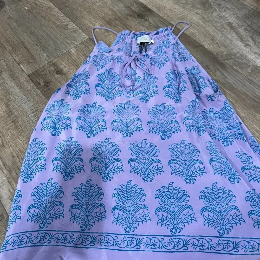 ANTHROPOLOGIE x HD In Paris 100% Silk Panorama Tank Top Lilac Teal Boho Size 10 - Image 7