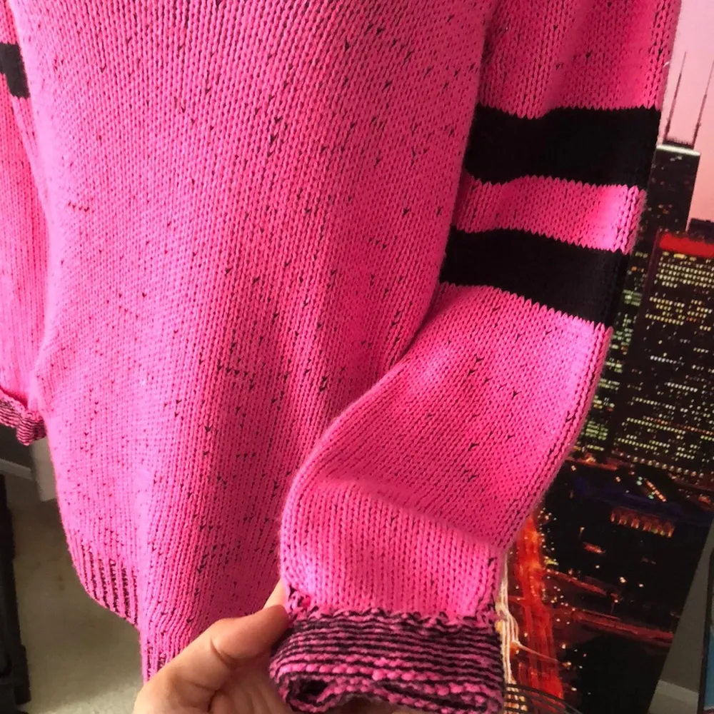 H&M Long Pink Sweater with Black Stripes - Image 5