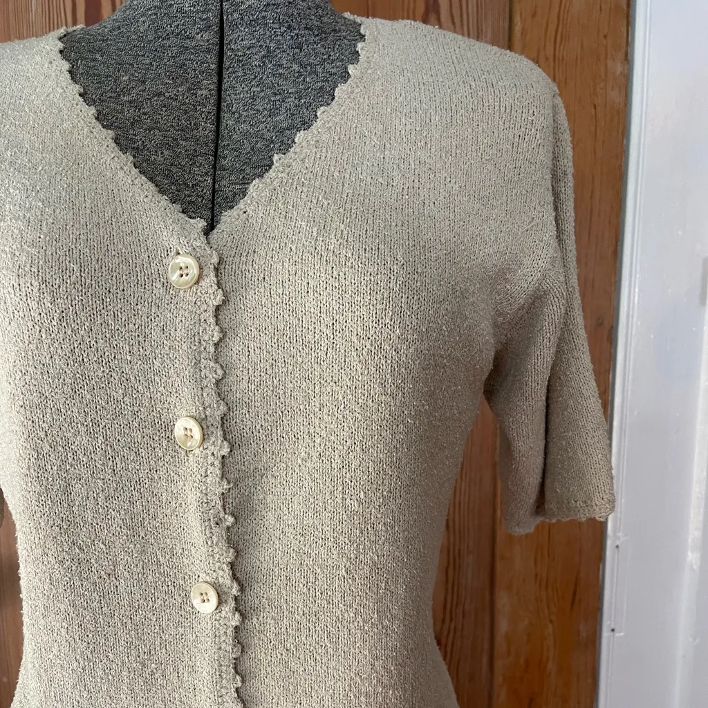 Vintage Sag Harbor Silk Blend Knit Cardigan Scalloped Edge Coastal Cottage~S 💚🍄 Size undefined - Image 3