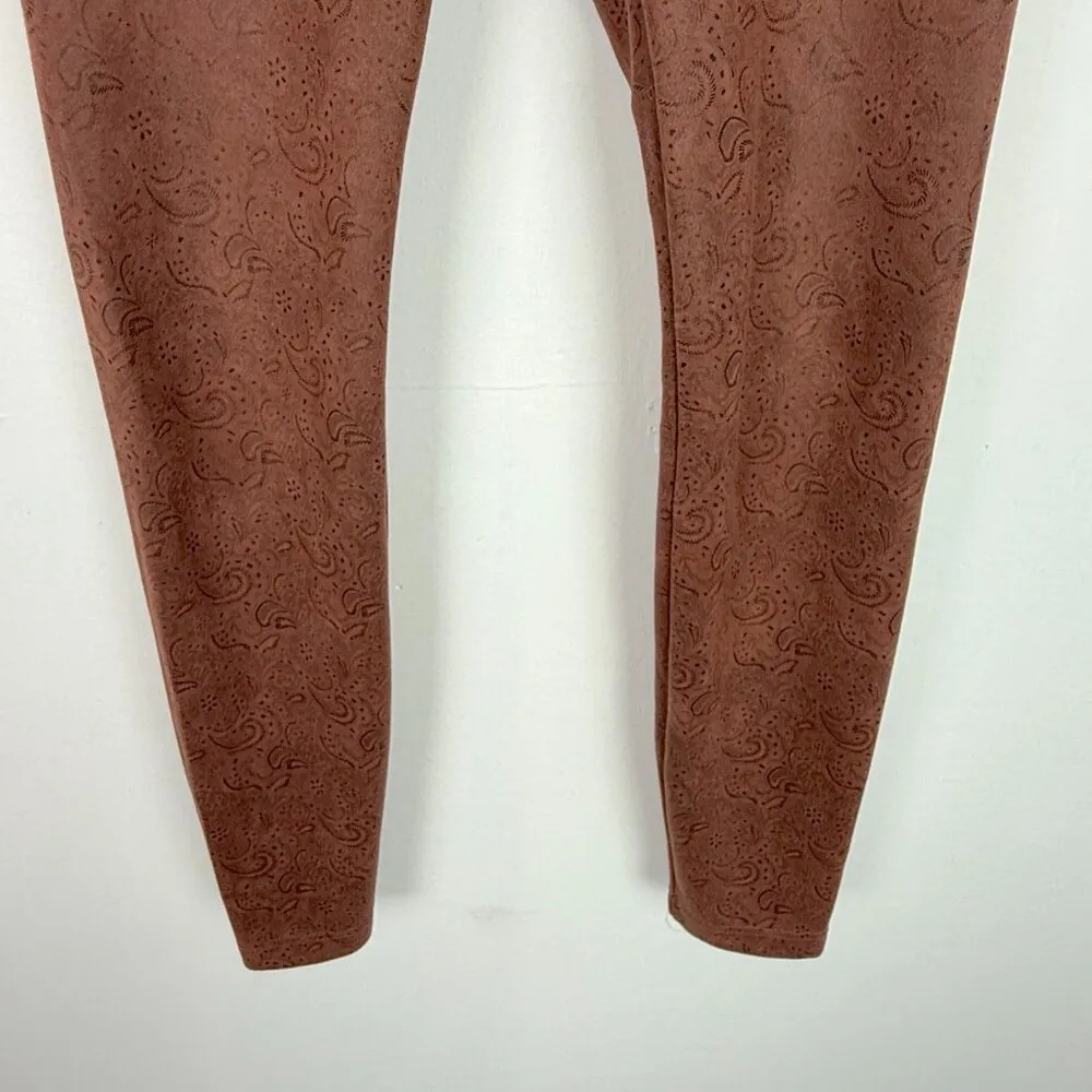 White House Black Market Paisley Faux Suede Runway Leggings Brown Size 6 EUC - Image 4