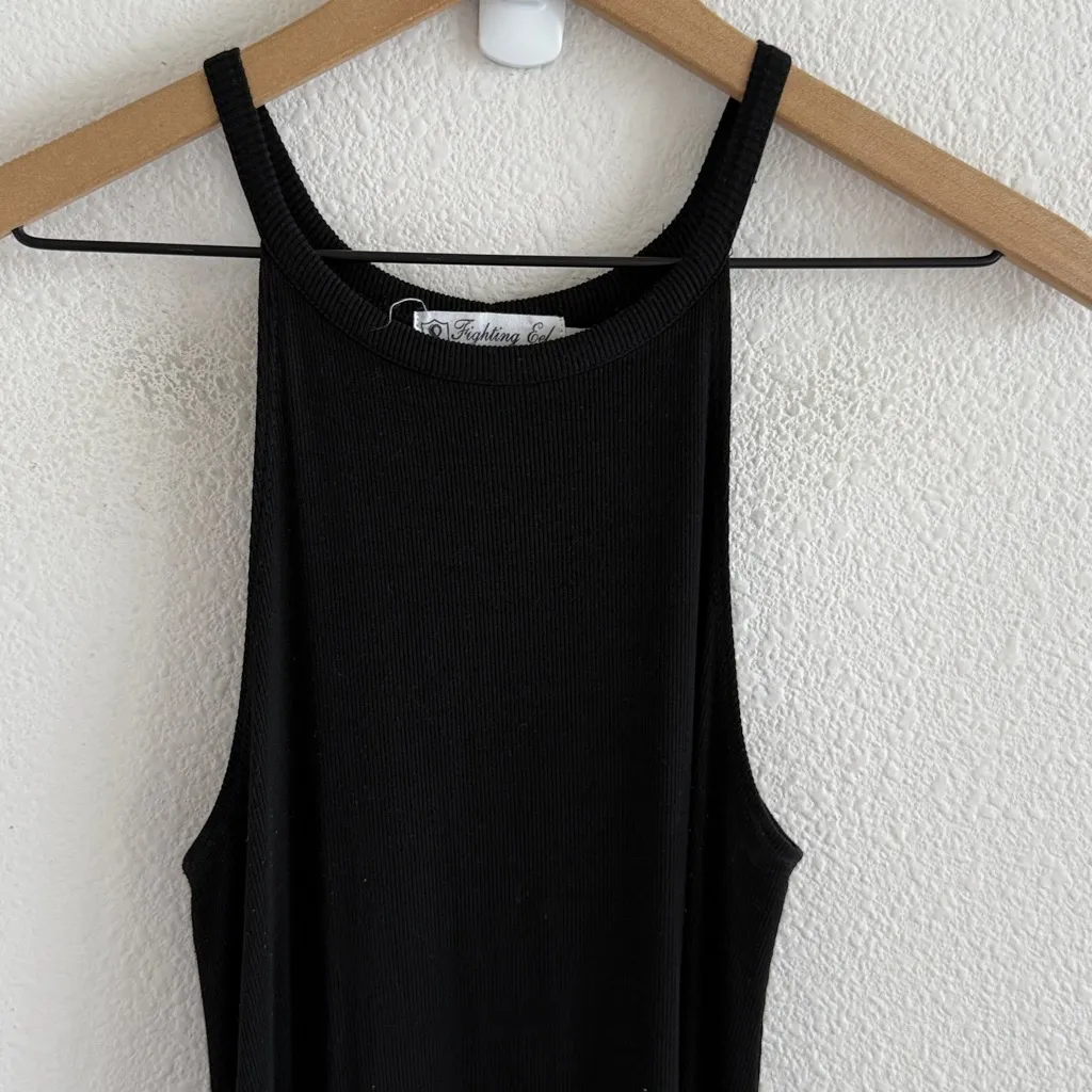 Fighting Eel Ribbed Black Dress Side Slits Small - Image 2