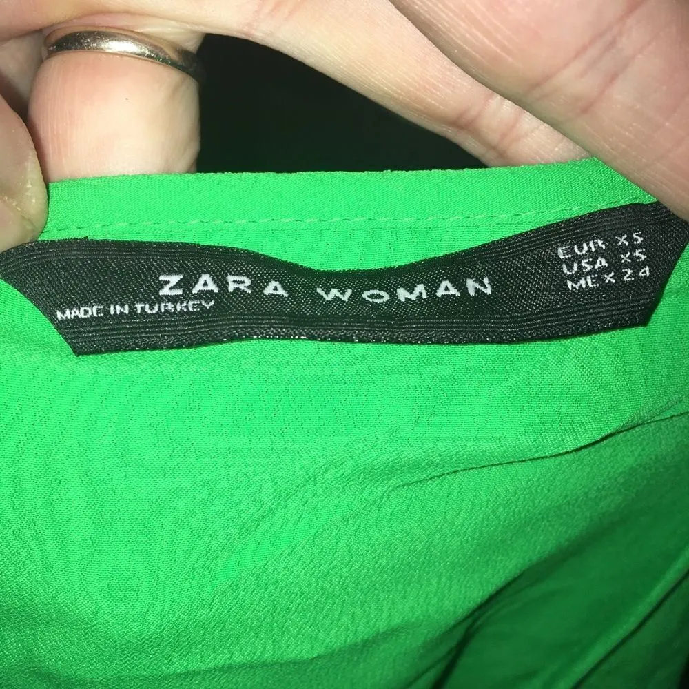 Kelly Green Zara split neck flowy normcore blouse - Image 3