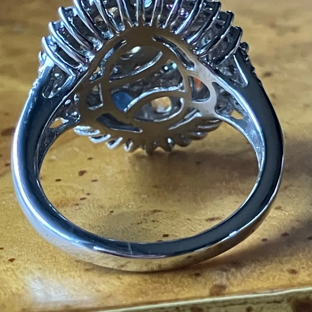 Natural Multi Color Sapphire Sterling Silver Cocktail Ring Size 7.25 - Image 5