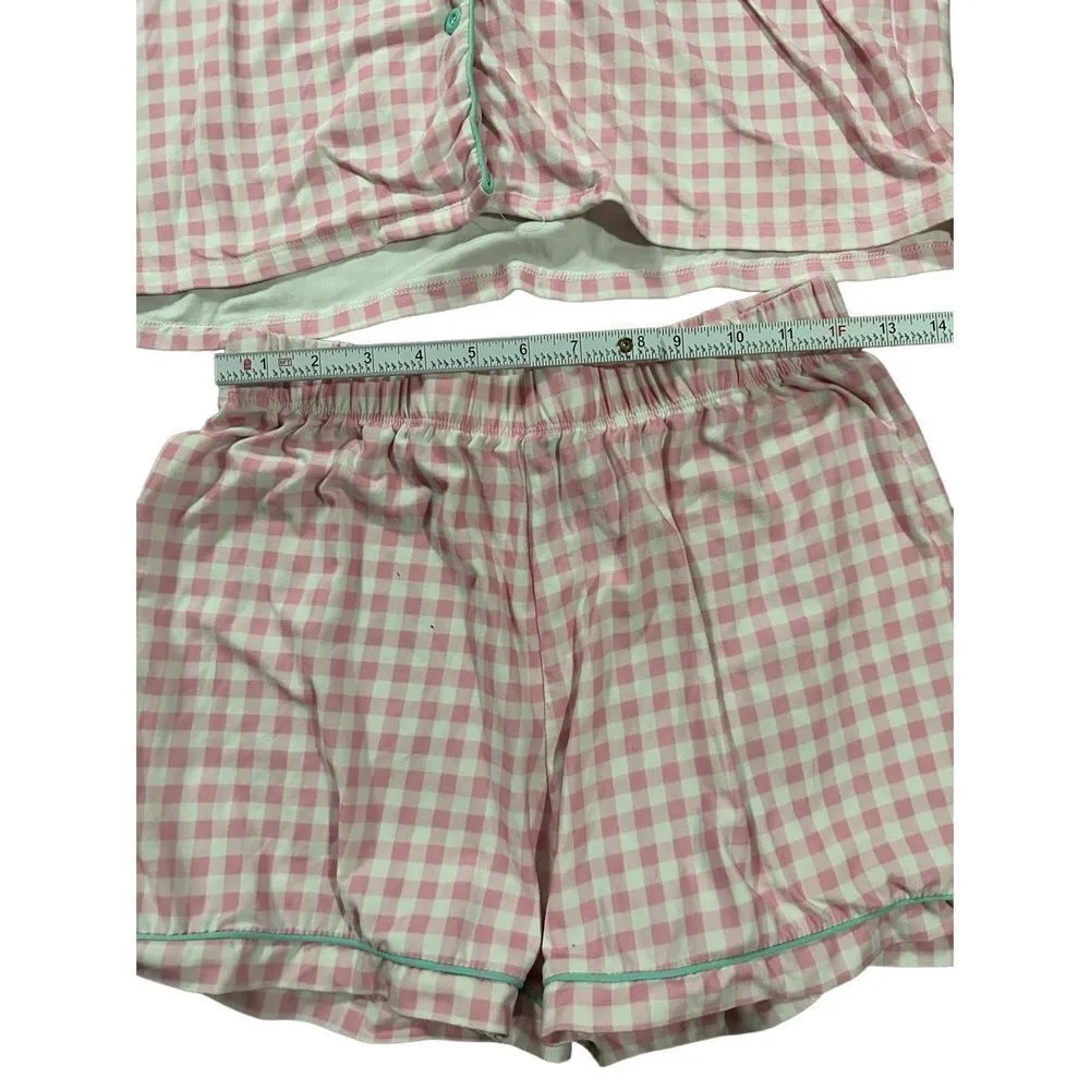 Night Fox womens pink gingham pajama shorts set sz M Size M - Image 6