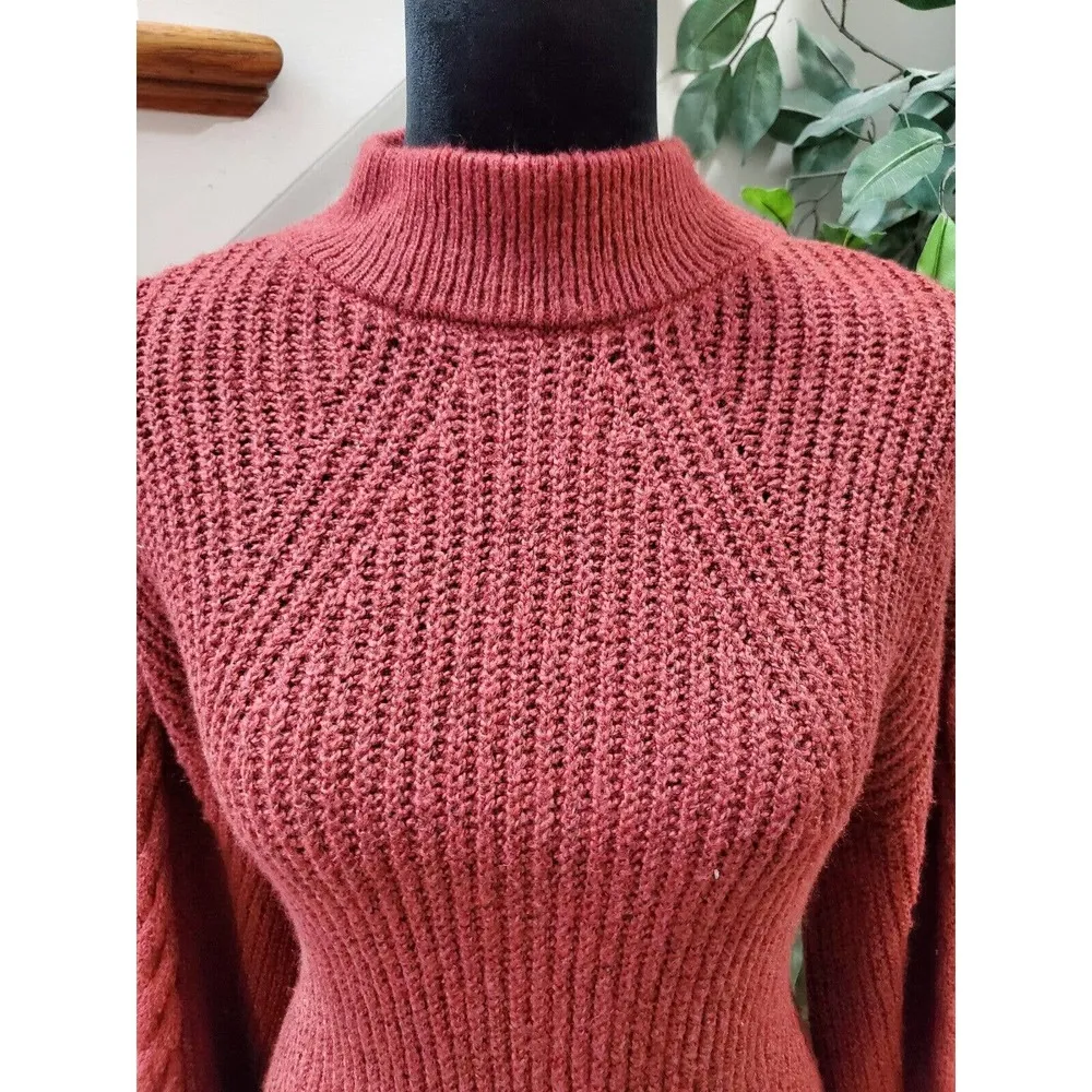 BP. Women's Red Cotton Long Sleeve Mock Neck Pullover Knit Sweater Size 2XS - Image 3