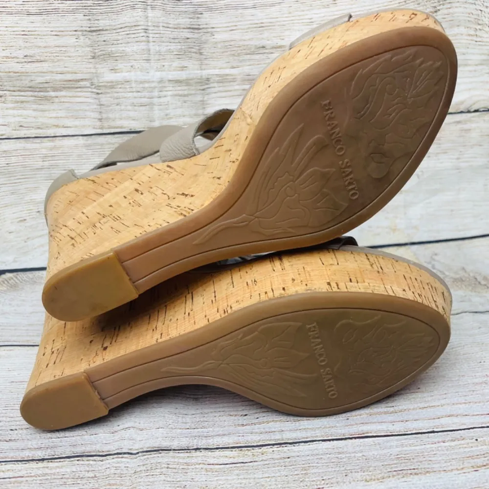 Tan Leather Platform Wedge Ankle Strap Sandal Size 10 - Image 7