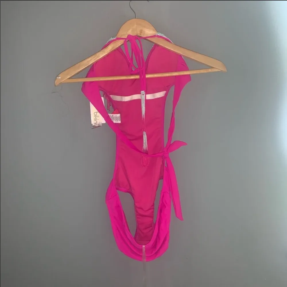 NWT bikini lab pink fringe cutout one piece - Image 7