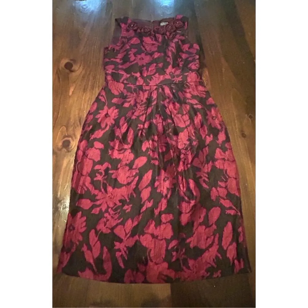 Adrianna Papell Women's Red Rosette Lined Sleeveless Sheath Dress Petite Size 4P - Image 3