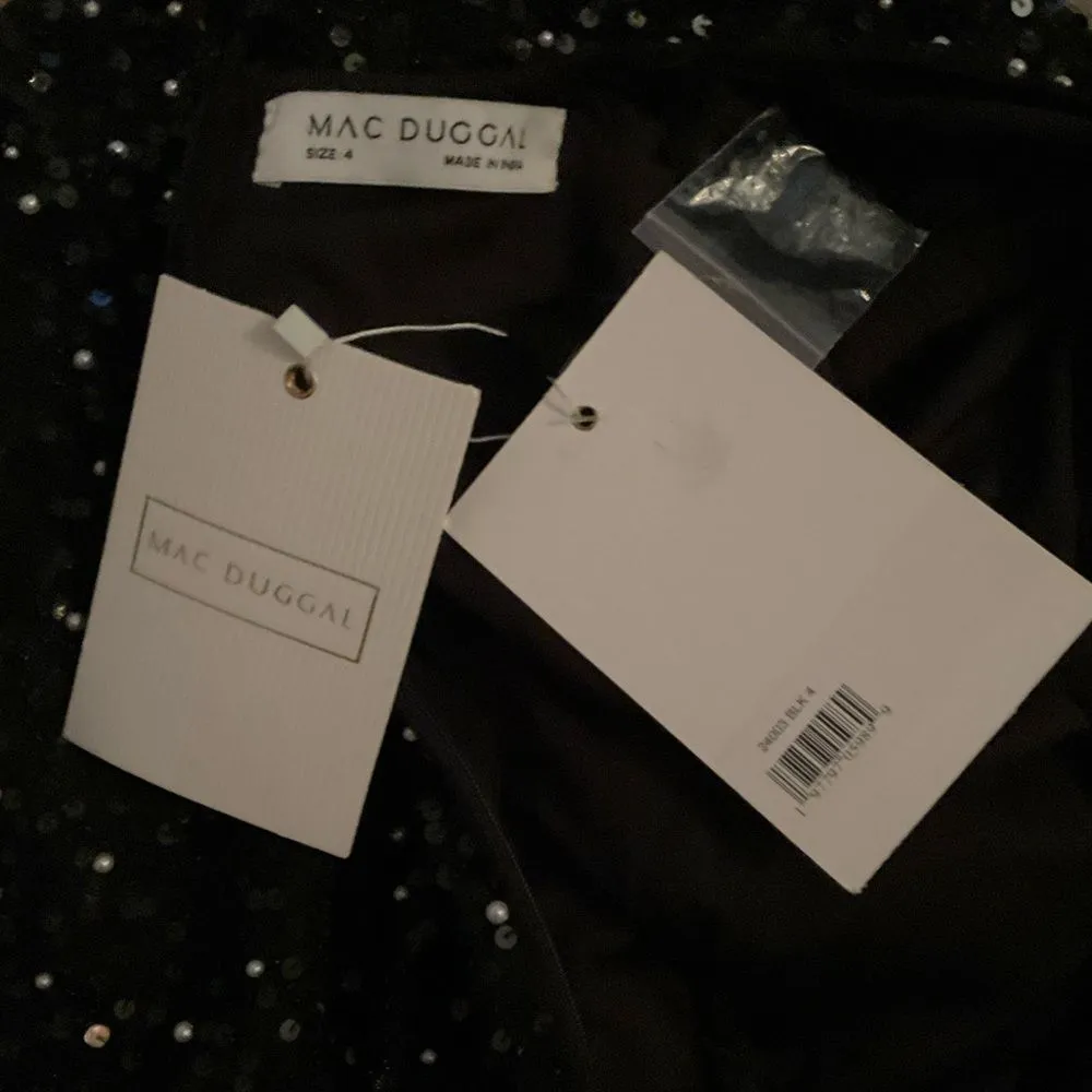 MAC DUGGAL 24003 Womens Black Gathered Short Sleeve Beaded Gown - Image 16