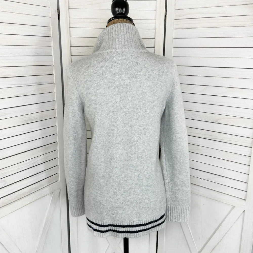 Tommy Hilfiger Logo Patch Varsity Sweater Grey Small Wool Blend Quarter Zip Prep - Image 4