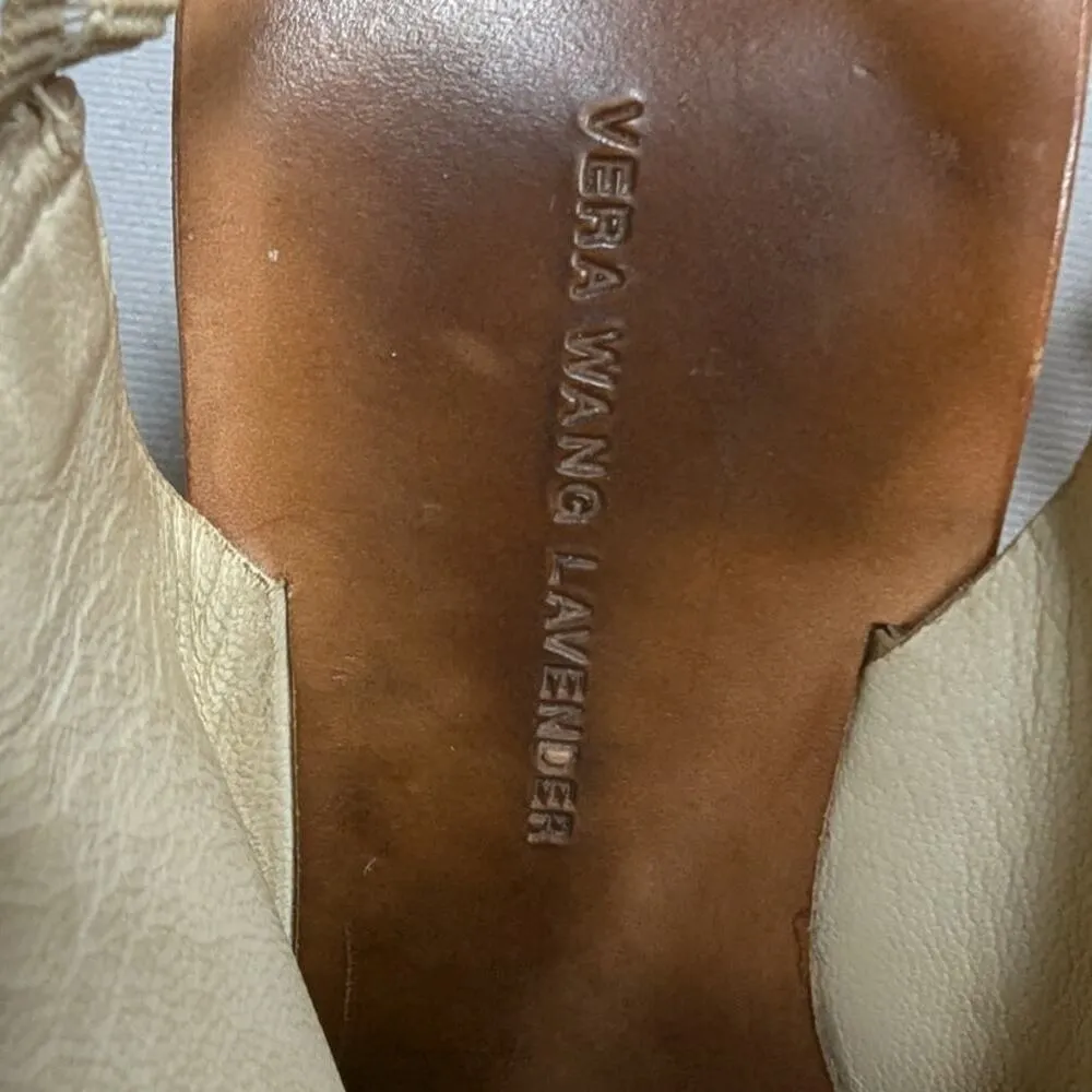 Vera Wang Lavender Label Mary Ann Ivory Leather Slingback Jute Wedge Sandals 9 - Image 4