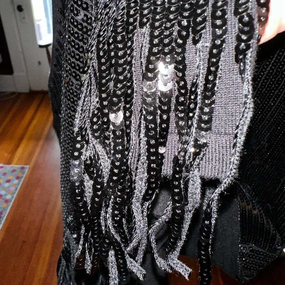 INC Sequin Fringe Jersey dress sz XL Black - Image 5