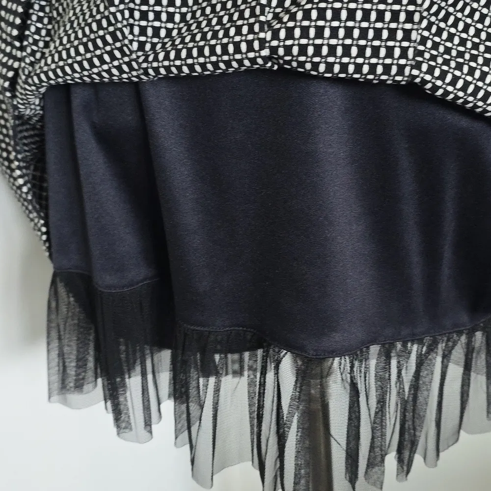 Wrapper Black & White Polka Dot Above the Knee Skirt Lace Hem - Image 4