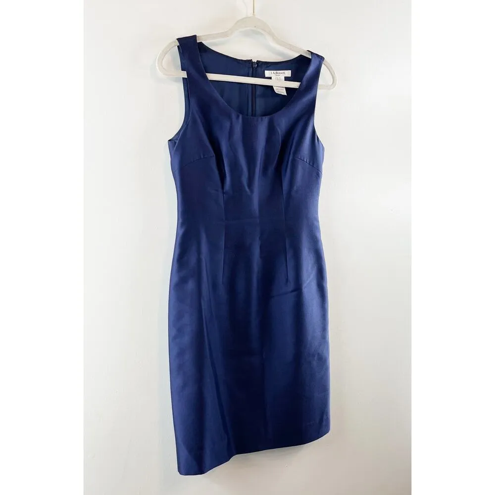 L.K. Bennett Sleeveless Wool Silk Blend Knee Length Sheath Dress Navy Blue 6 - Image 6