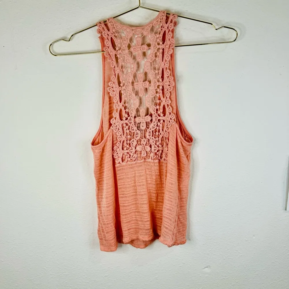 American Dream Women’s Small Coral Sleeveless Crochet Racerback Tank Top Boho - Image 6