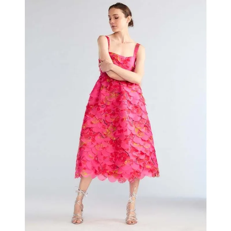 Cynthia Rowley Scalloped Petal Midi Dress floral cherry blossom pink size 4 - Image 7