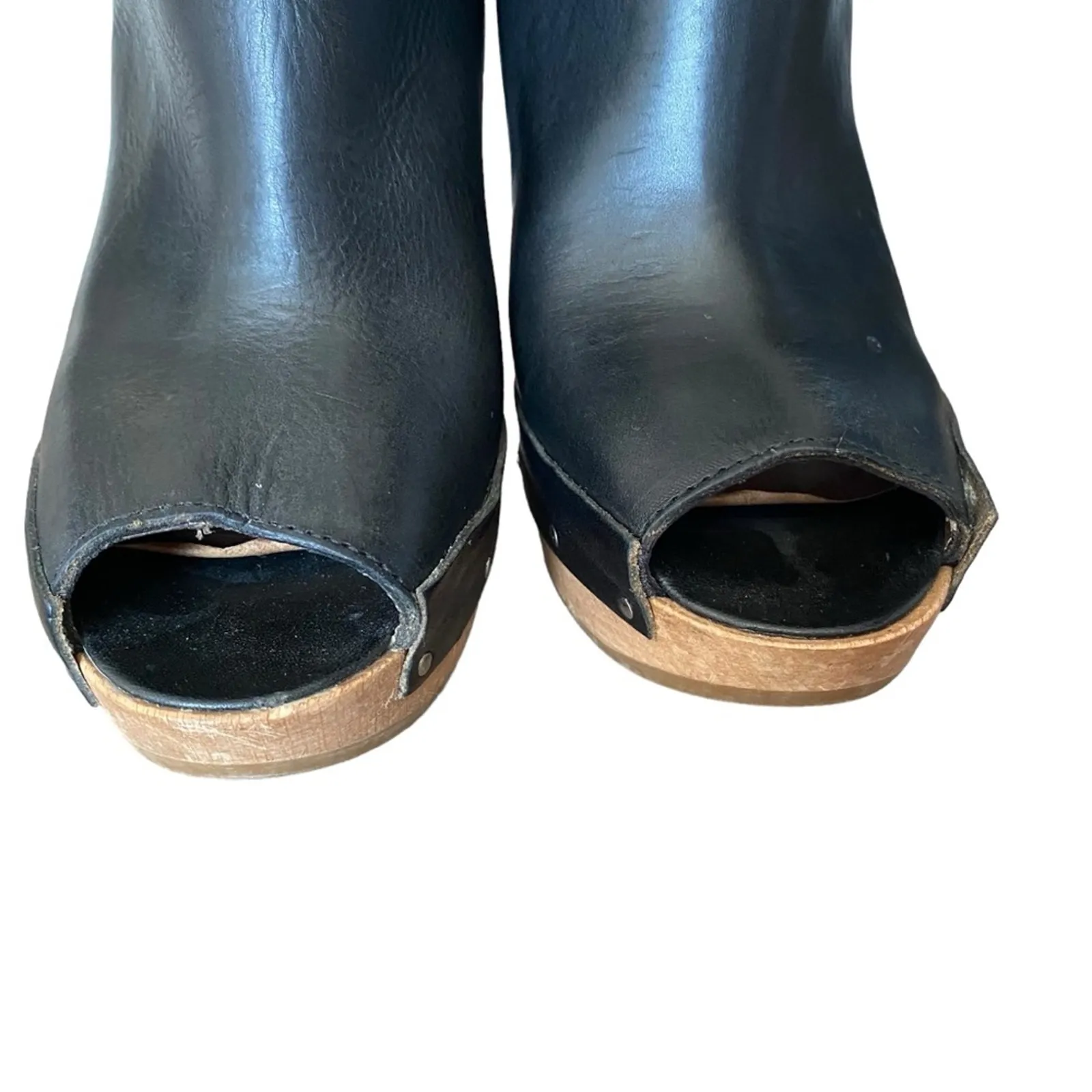 Marni Black Leather Studded Peep Toe Wooden Heel Platform Shoes size 37 US 7 - Image 4