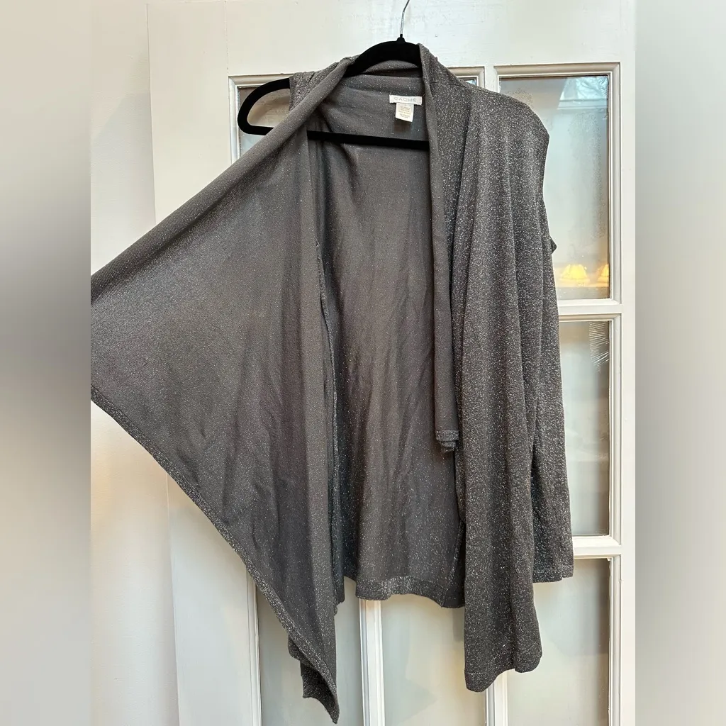 Vintage Cache Y2K Silver Taupe Metallic Open Front Cardigan Sweater Size XL - Image 3