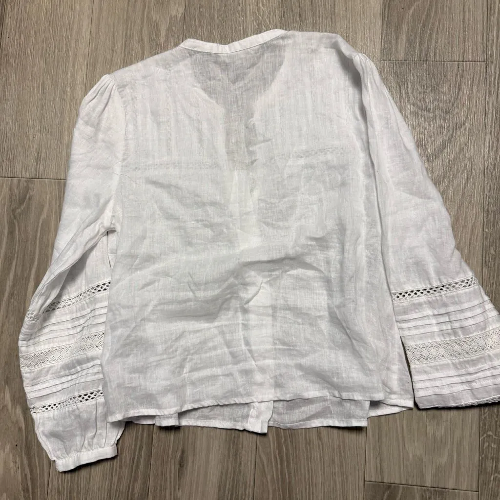 Garnet Hill White Linen Lace-Inset Blouse 10 - Image 4