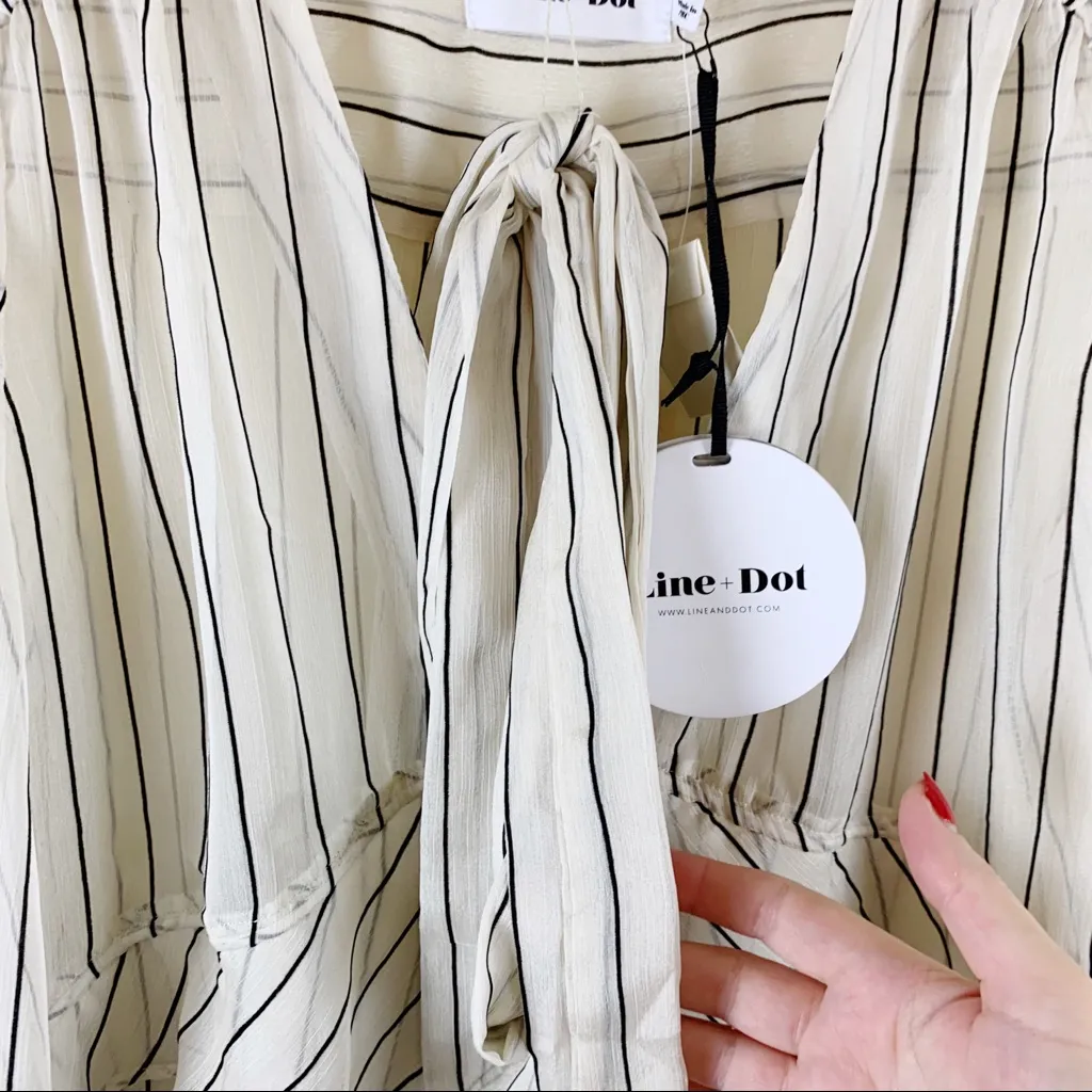 Line & Dot Jacqui Striped Blouse Medium Ivory Black Scarf NWT - Image 5
