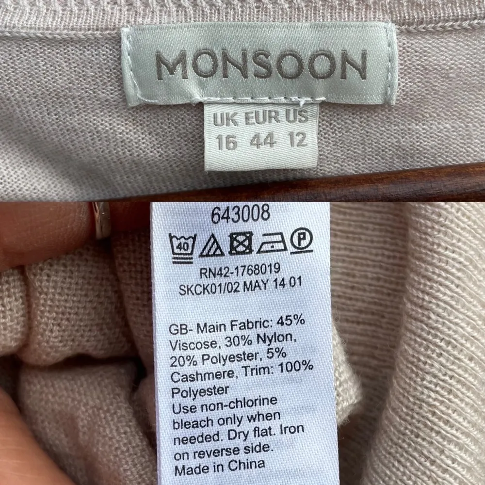 Monsoon Womens Sweater Cream Embroidered 3/4 Sleeve Cream 12 - Image 10