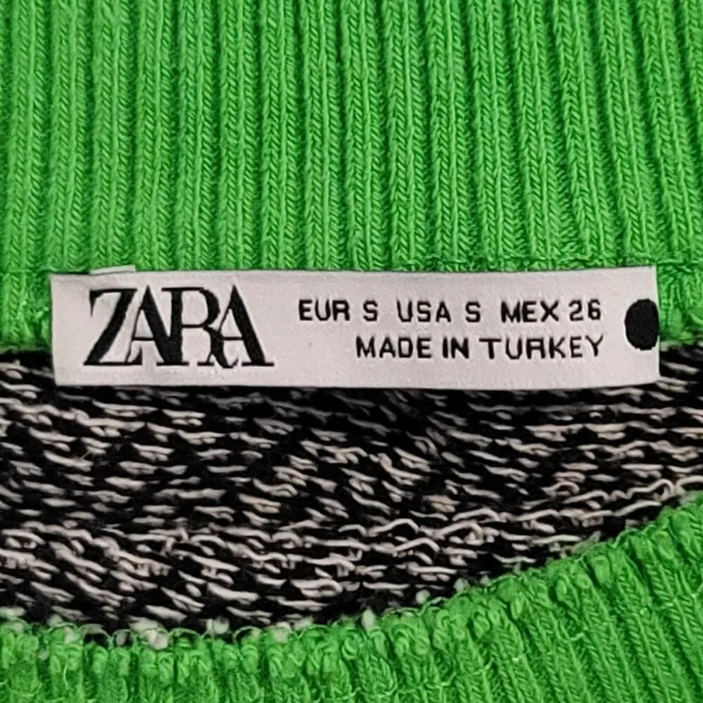 Zara Halter Crop Top + Knit Jacquard High Waisted Mini Skirt Neon Green Small - Image 6