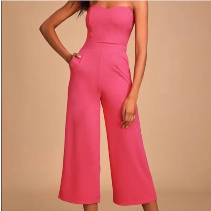 Hot Pink Strapless Cutlotte Jumpsuit - Image 2
