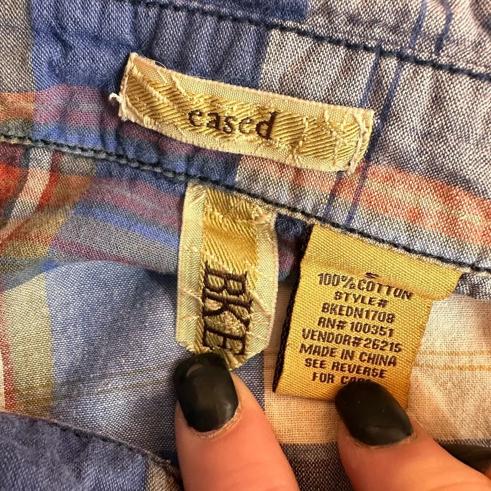 BKE Buckle Eased Fit Plaid Snap Button Long Sleeve Shirt Size Small - Image 3