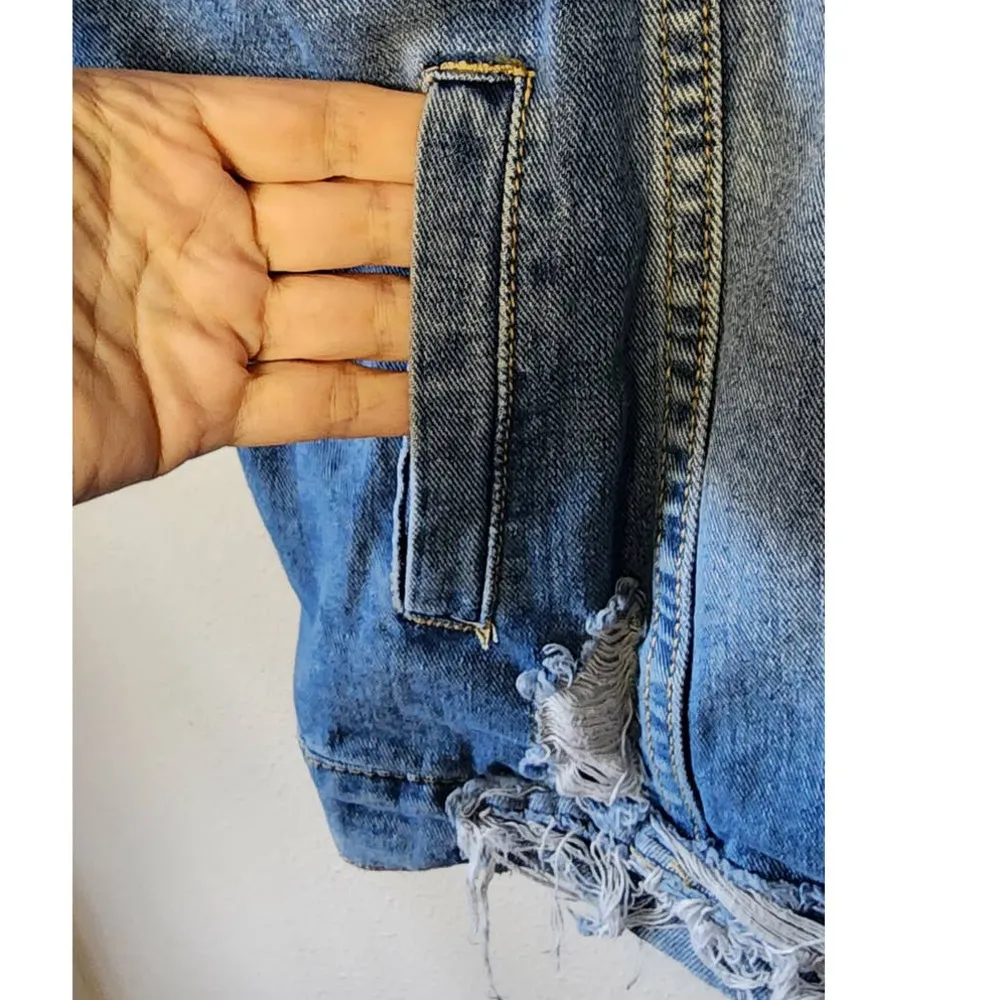 SHEIN Distressed Blue Denim Trucker Jacket Plus Size 4XL - Image 7