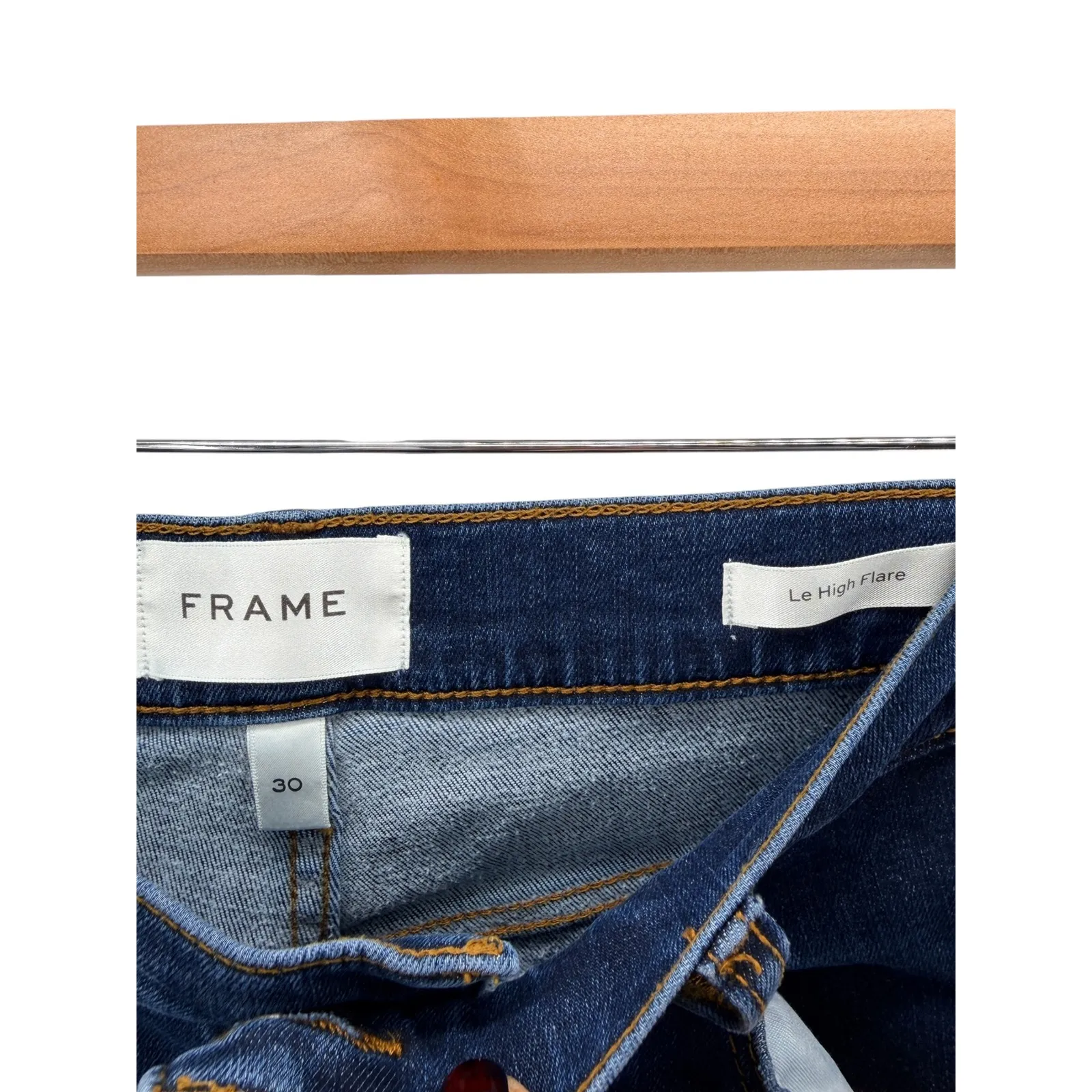 Frame Denim Le High Flare Jeans Blue Denim Y2K 90s Retro Boho Festival Size 30 - Image 4