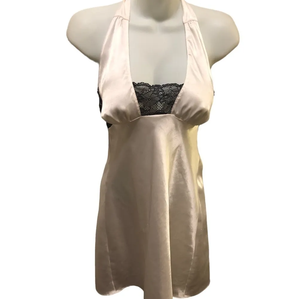 Frederick’s Of Hollywood Sexy Halter Chemise Sz. M White Black Lace Low Cut - Image 2