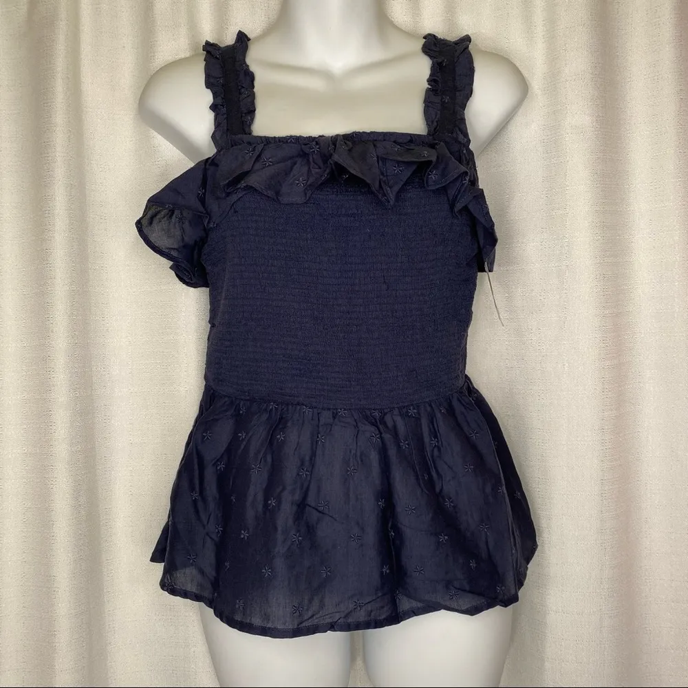 Old Navy navy blue ruffle baby doll tank top new size XS - Image 3