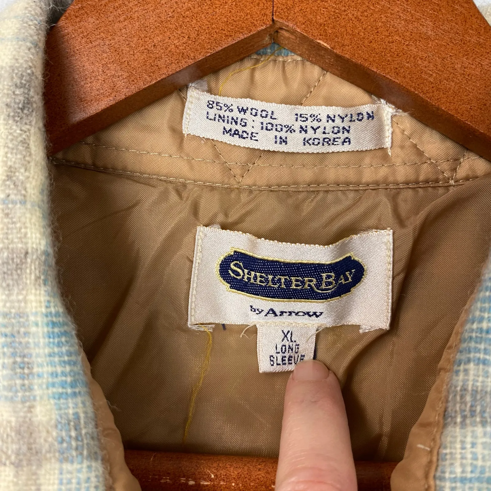 Vintage 70s/80s Shelter Bay by Arrow Gray Plaid Wool Blend Button Down Shirt XL - Image 7