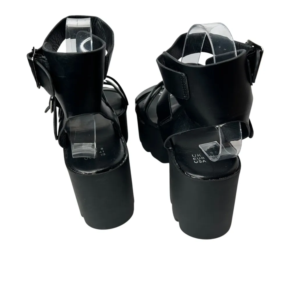 New faux leather Black Chunky Platform Sandals 6 Silver Buckles - Image 4