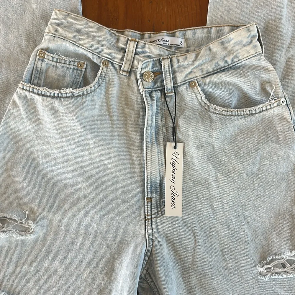 Factory Distressed Ripped Light Blue Wide Leg Denim Size 3 NWT - Image 14