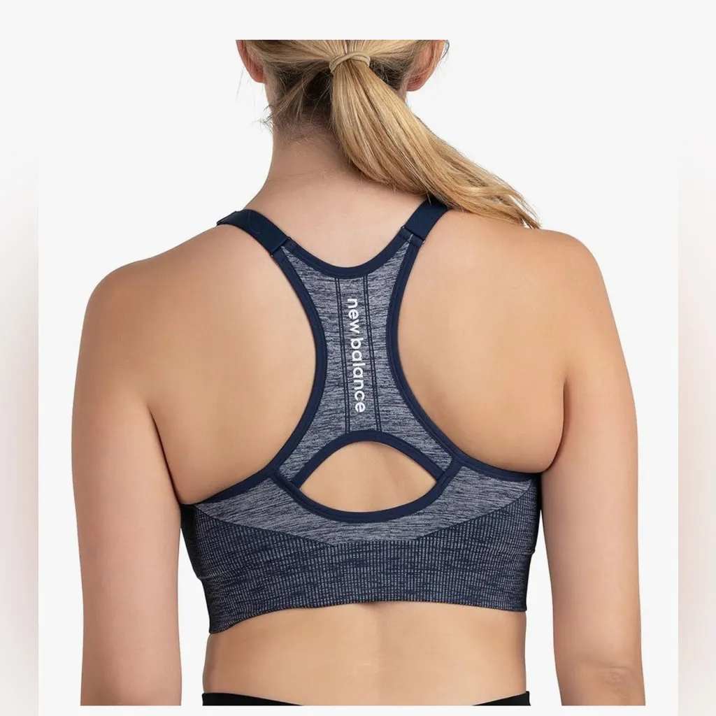 New Balance NB NEW Seamless Large Padded Black Sports Bra Workout Yoga Top - Image 6