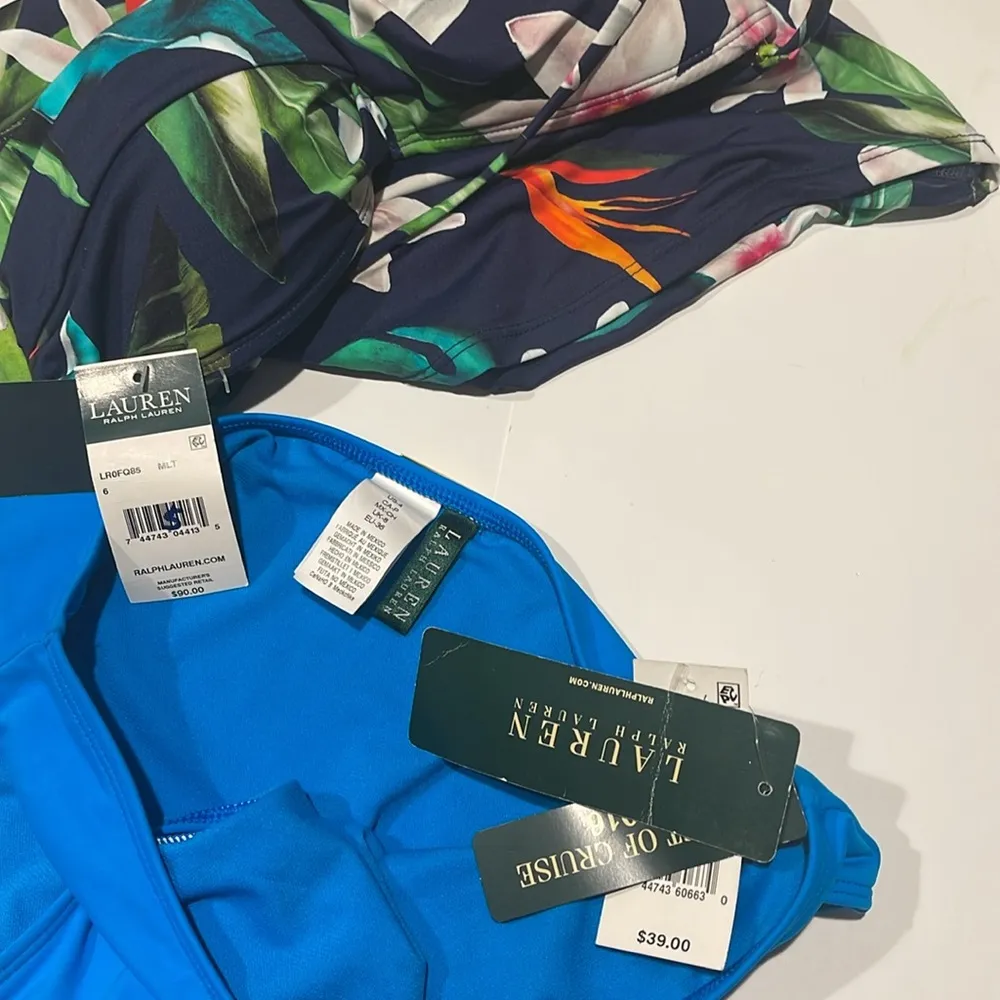 Ralph Lauren NWT bathing suit set palm frond blue bikini tankini set 4 6… - Image 4