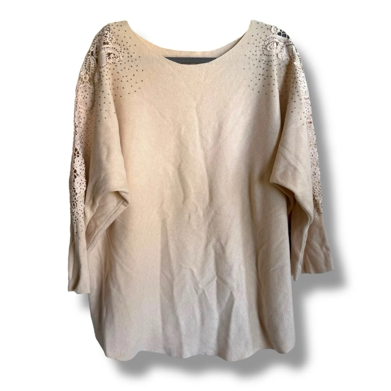 Siren Lily Womens Sweater Sz 3X Lace Detail Sleeves NEW Bling Cut Outs Cream‎ - Image 2