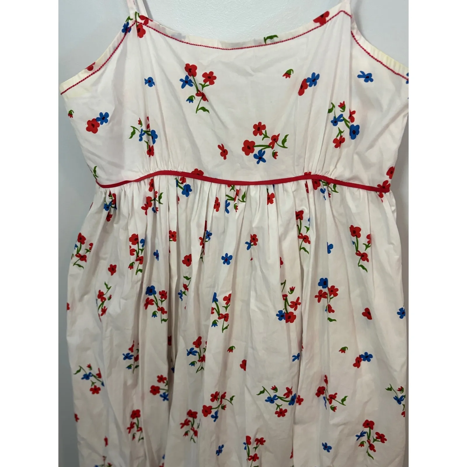 Olivia James Floral Midi Dress Tie Strap‎ Cottagecore Smocked White Red Blue M Size M - Image 3