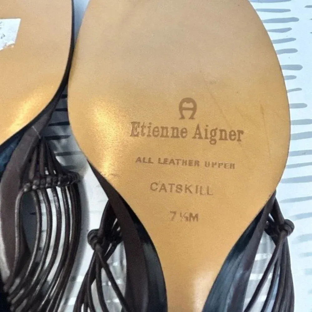 Etienne Aigner Catskill brown leather wedge sandal‎ macrame size 7.5 - Image 6