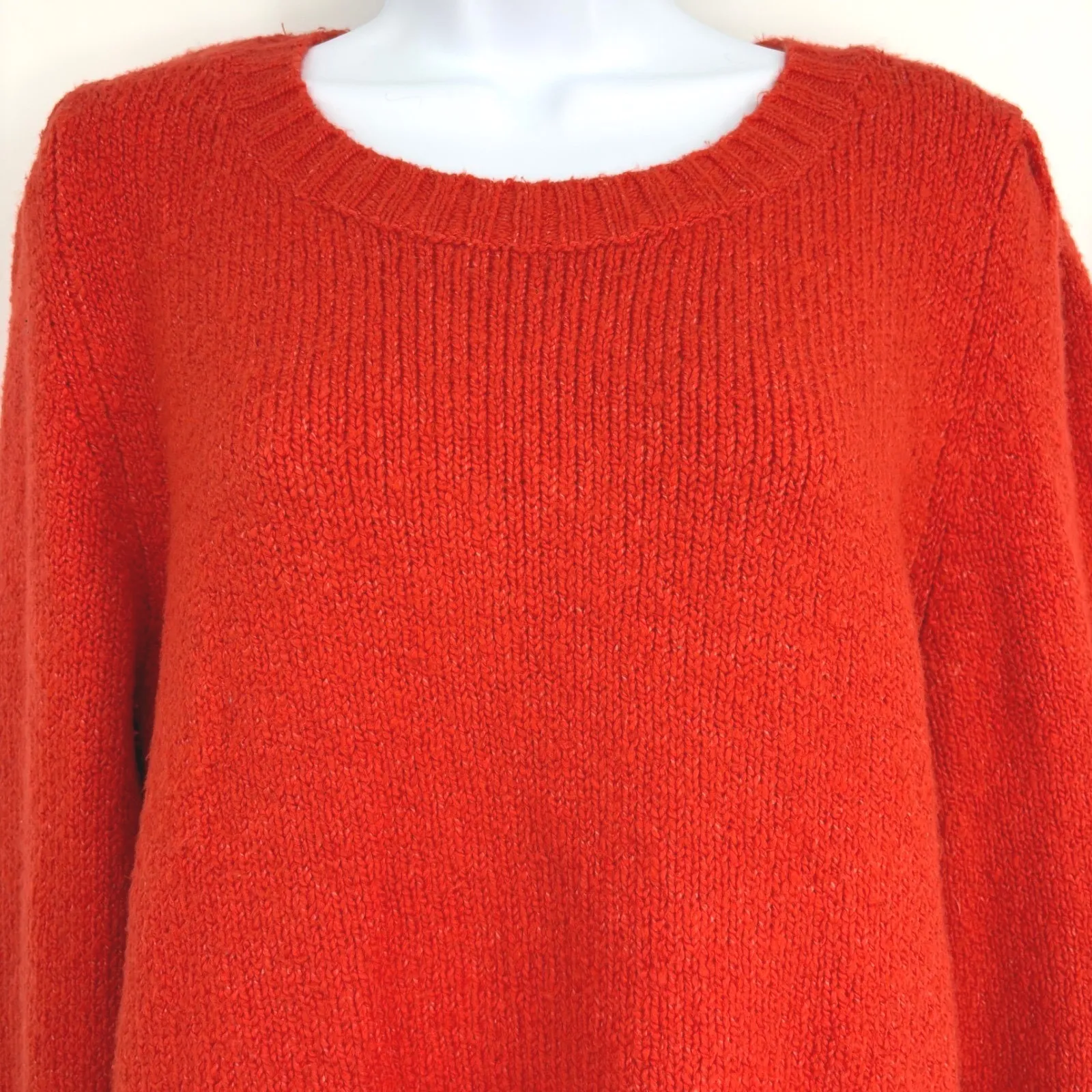 Maeve by Anthropologie Orange Knit Sweater Puff Sleeve Pullover Women L Classic Size L - Image 5