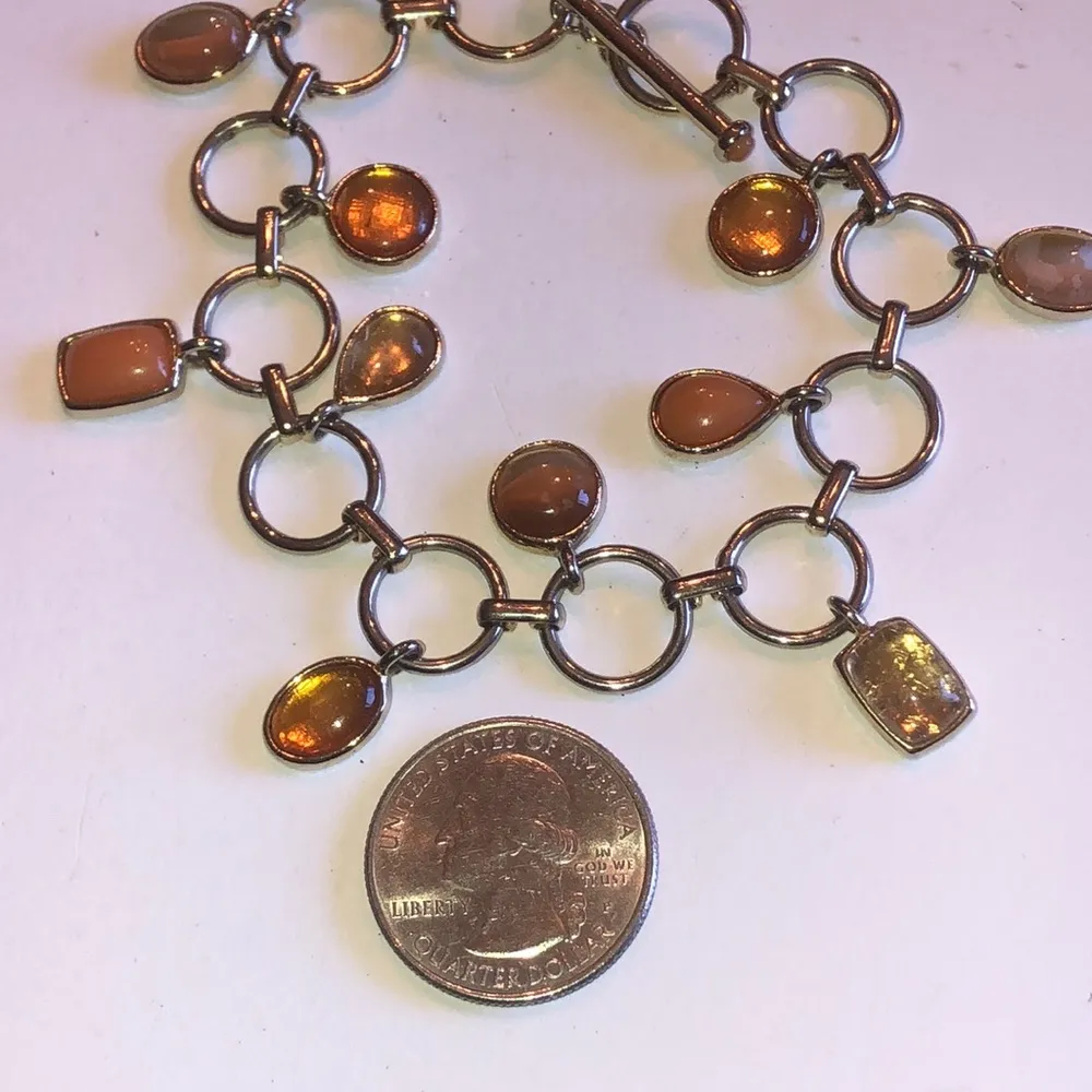Silver Tone Neutral Dangling Resin Cabochon Boho Bracelet - Image 3