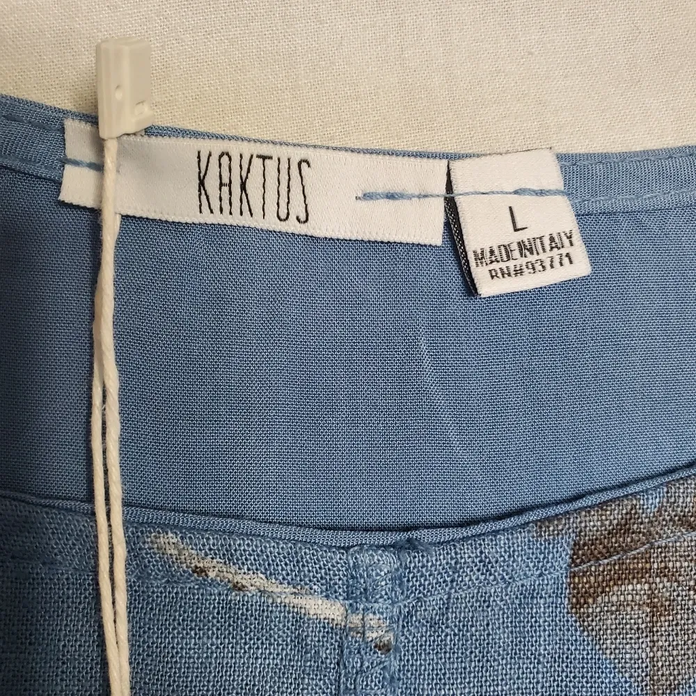 Kaktus made in Italy sz L oversized linen viscose blend blue rose print tunic Green Size L - Image 5