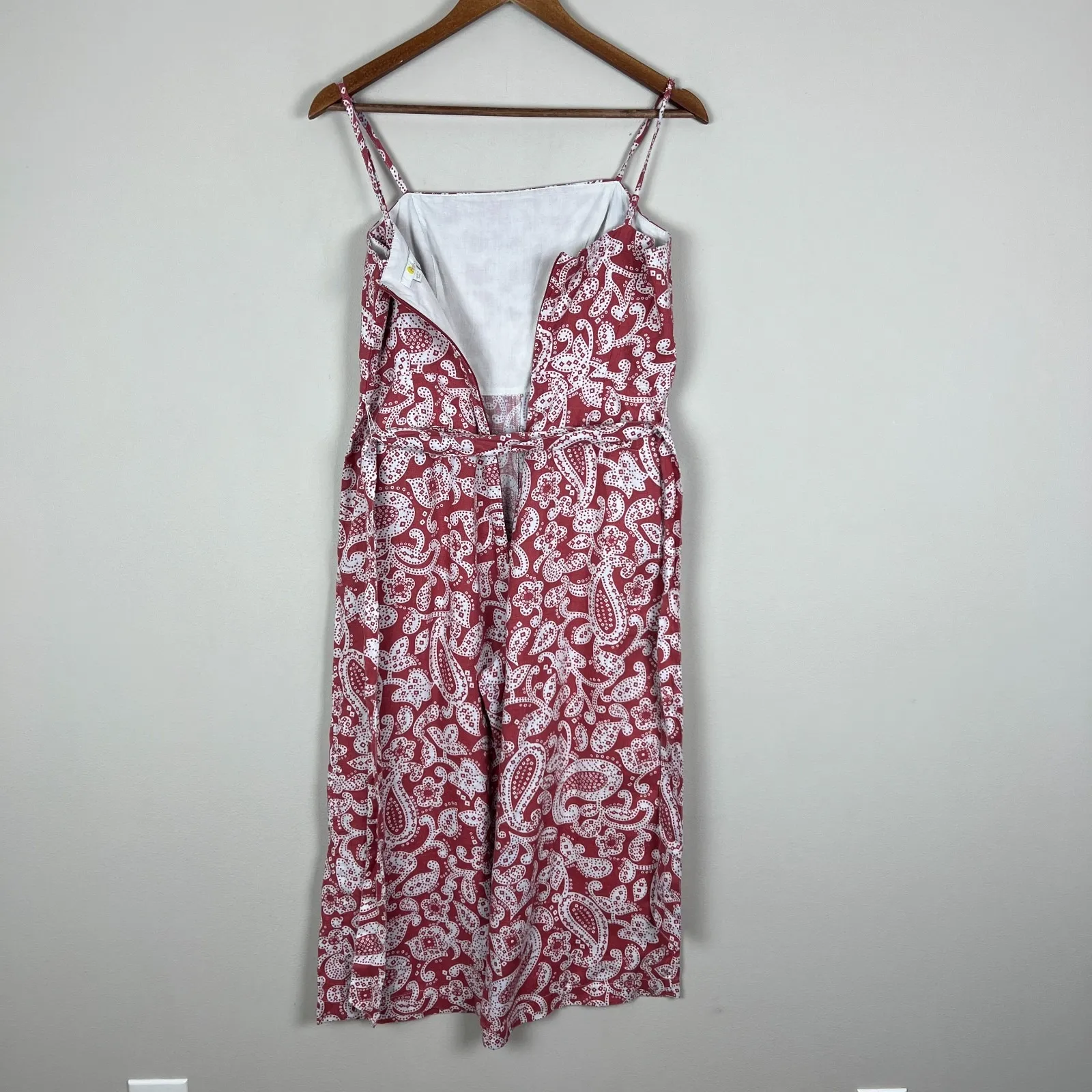 BODEN Jumpsuit Womens 8P 8 Petite Wide Leg Paisley 100% Linen Belted Terracotta Red - Image 8