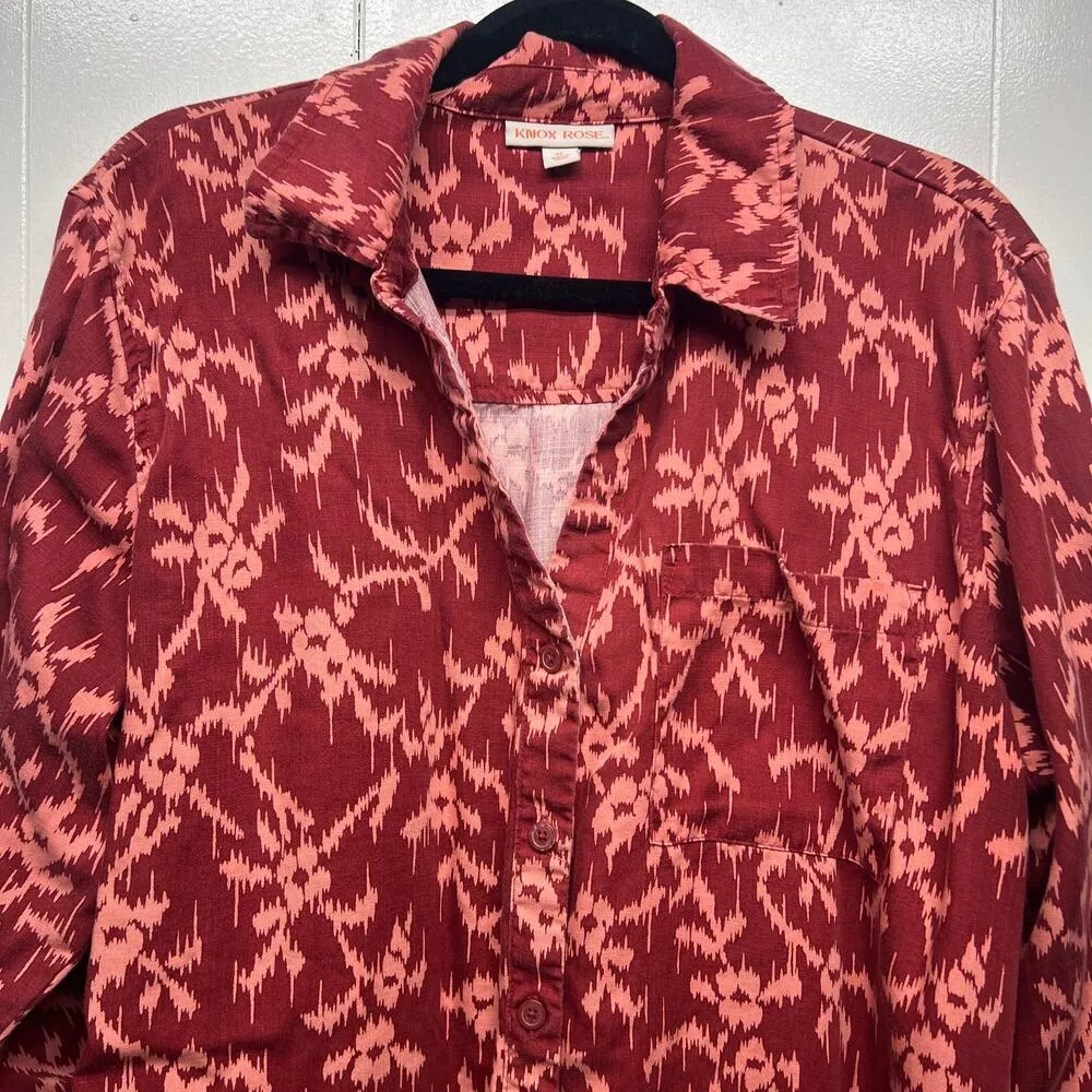Knox Rose Floral Button Front Long Sleeve Bohemian Shirt Women's Size XL - Image 3
