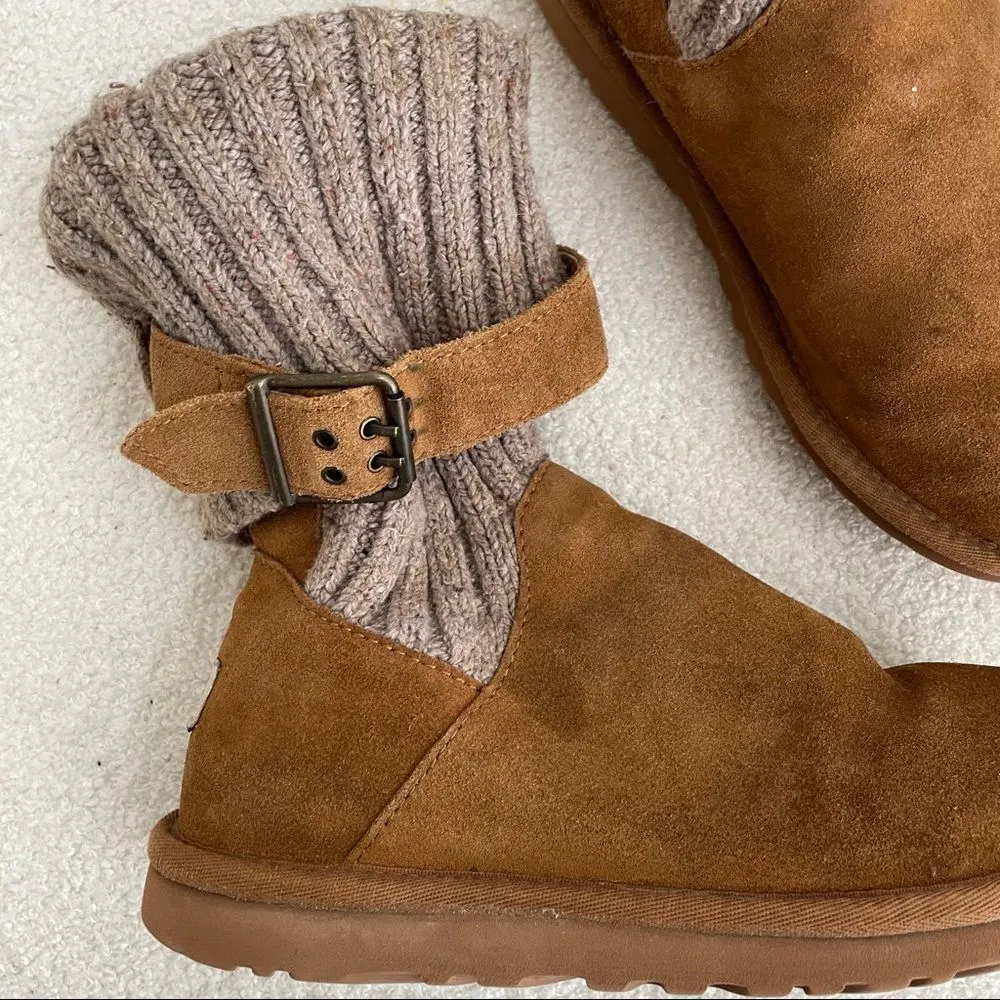 Chestnut Uggs Cambridge Knit Suede 1003175 Boots Booties 6 - Image 3